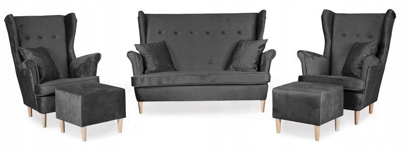 Zestaw mebli uszak do salonu sofa fotele pufy Family Meble Ari szara 1szt