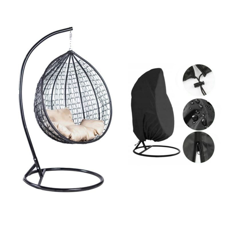 Fotel wiszący Bettso Cobe ogrodowy z pokrowcem przeciwdeszczowym beżowa poduszka czarny 1szt.