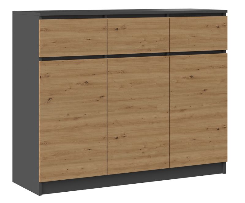 Komoda Topeshop 3D3S 120 Szafka Antracyt / Dąb Artisan 40x120x97 cm 1 szt.