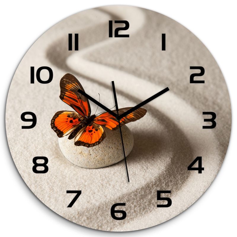 Zegar szklany Tulup Kamień zen i motyl czarne wskazówki fi30 cm cichy 1 szt.