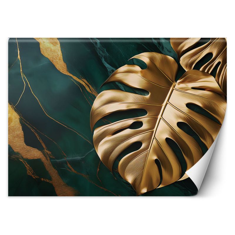 Fototapeta Feeby Monstera Złoty Liść Na Tle Zielonego Marmuru 250x175 1 szt