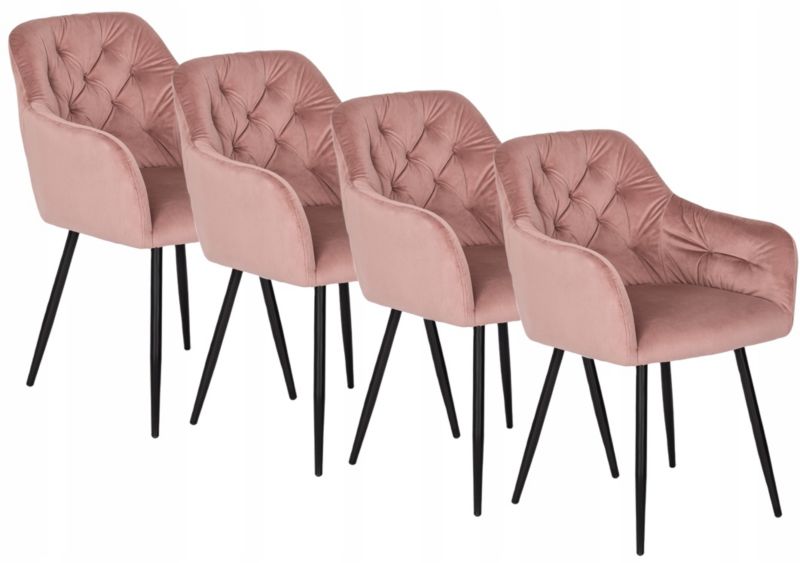 Zestaw 4x Mebel Elite Krzesło VIKI Tapicerowane Welurowe Kuchenne Glamour Różowe 1 kpl