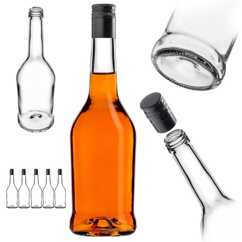 Butelka KADAX szklana 500 ml z długą czarną zakrętką 5 szt.