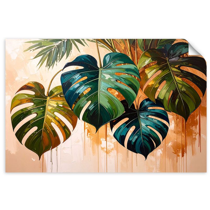 Plakaty samoprzylepne do salonu sypialni Feeby Monstera Liście efekt farby 130x90cm 1szt