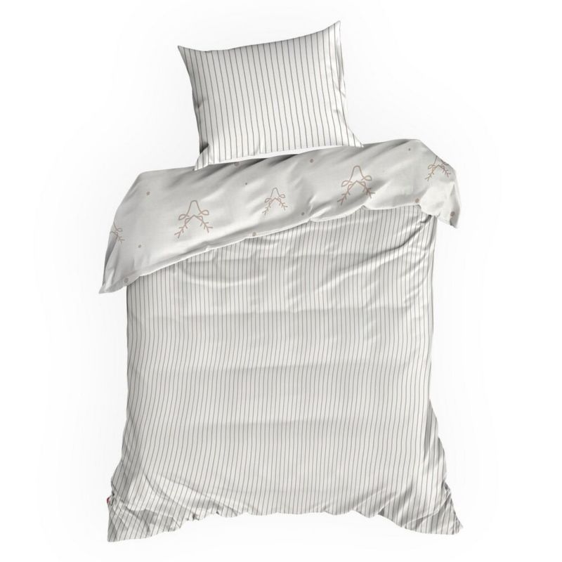 Pościel Świąteczna BOSQUE Eurofirany Bawełniana Biała Pasy Renifer 140X200 Cm Kpl.