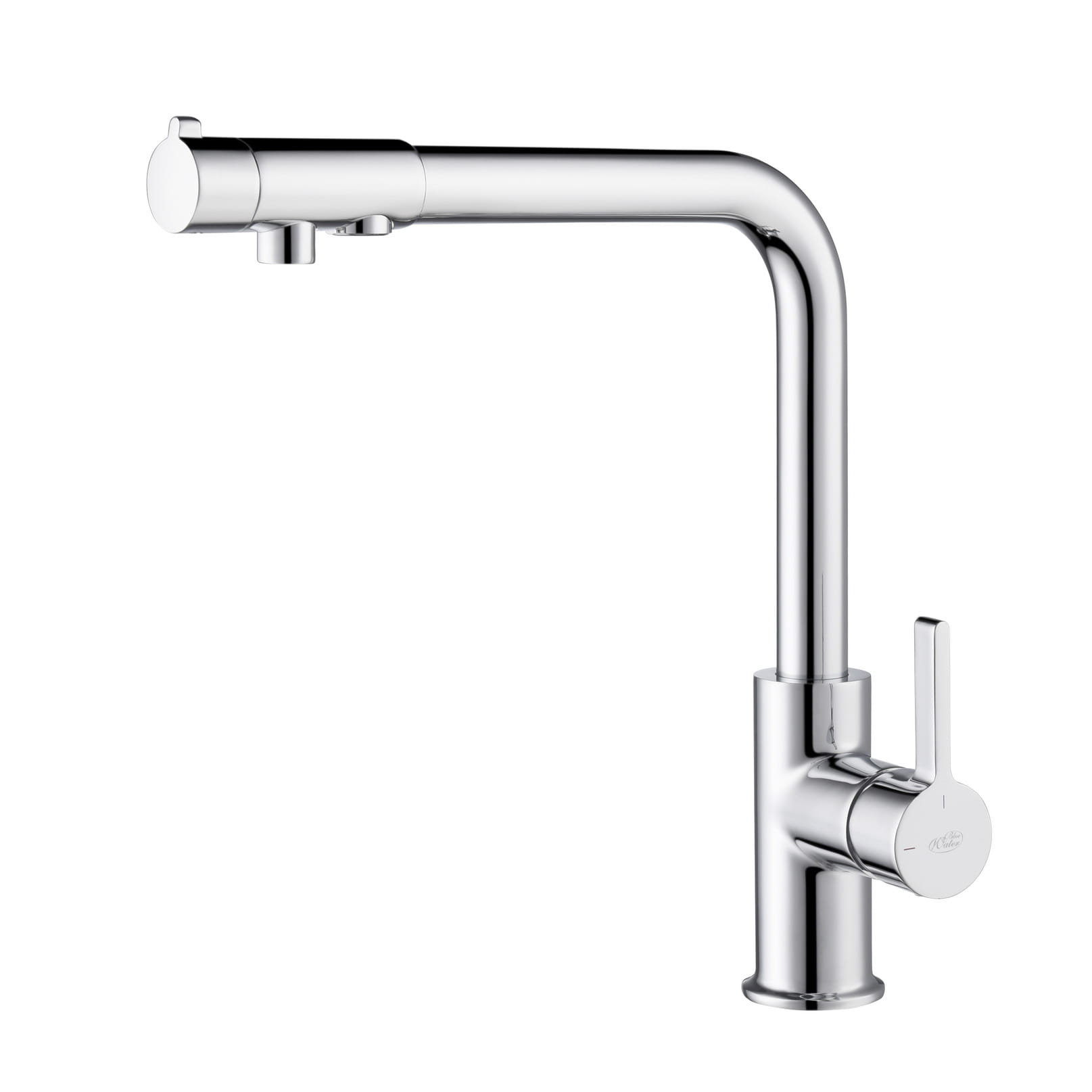 Royal Chrom bateria trójdrożna (dwuobwodowa) z opcją wody filtrowanej. Podłączenie wody filtrowanej w jednej baterii.