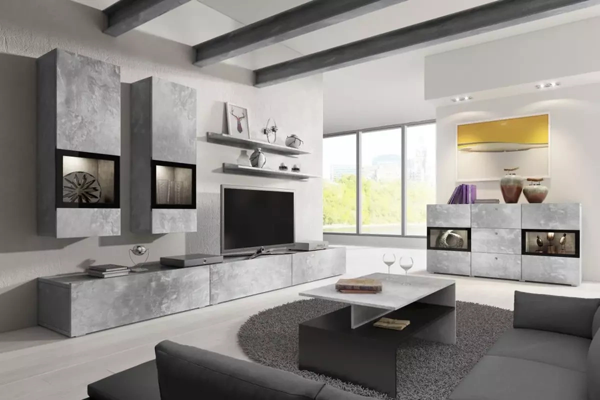 Industrialne meble do salonu BARRET beton jasny