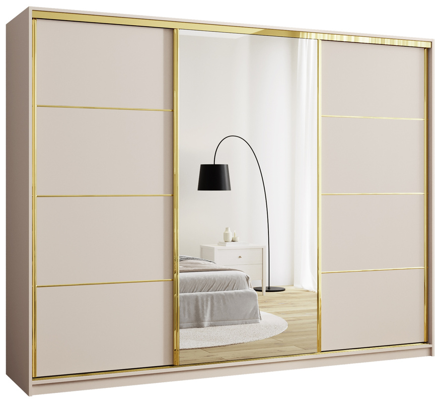 Beżowa duża szafa przesuwna 280 cm do sypialni GOLD NEW