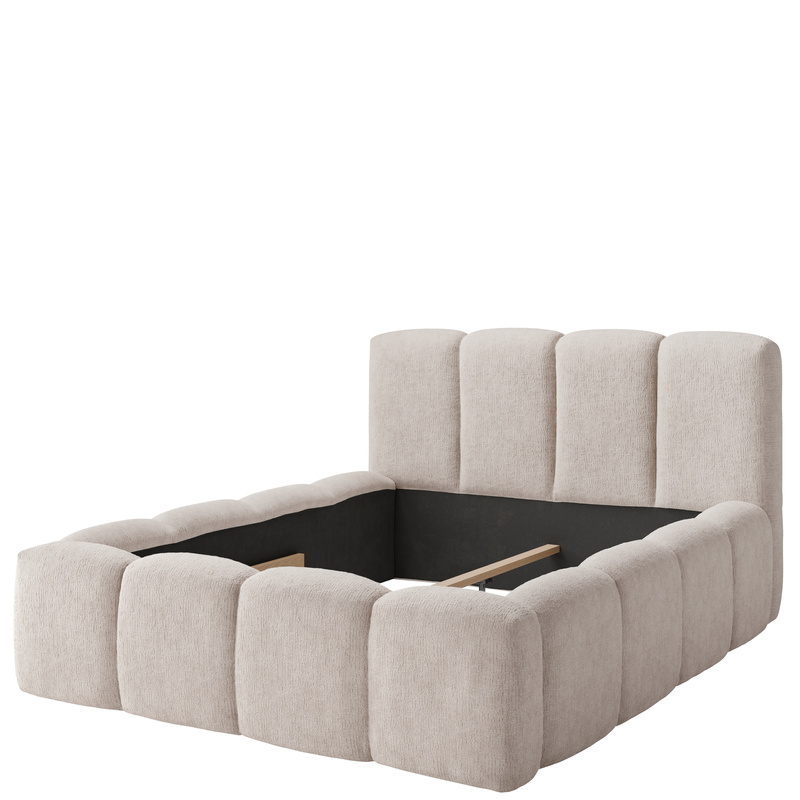 Beżowe łóżko tapicerowane ze stelażem 160x200 do sypialni NOLIA