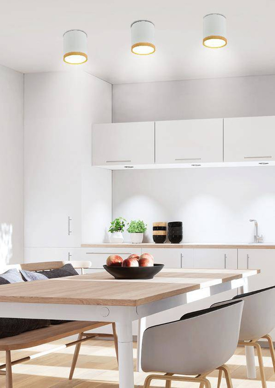 Biała lampa sufitowa LED z drewnianym dekorem do salonu neutralna 4000K