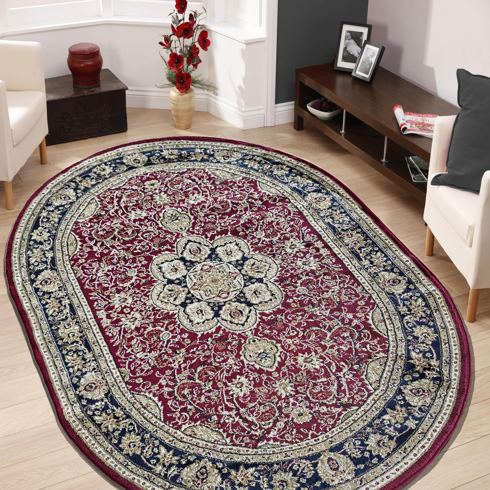 Dywan ekskluzywny czerwony Kashmir New 03 owalny