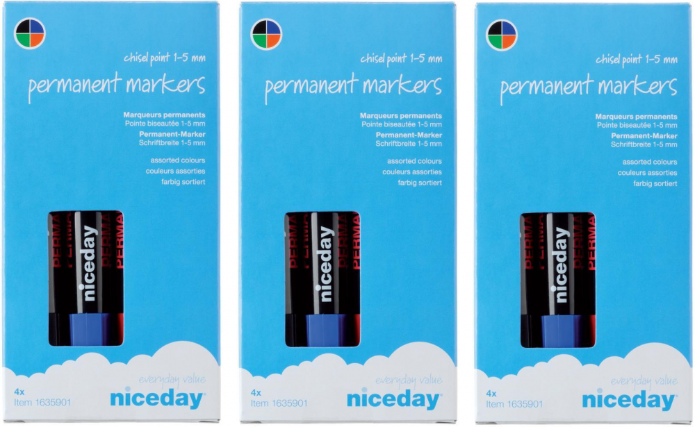 3x marker permanentny Niceday, okrągła, 4 sztuki, 2mm, mix kolorów