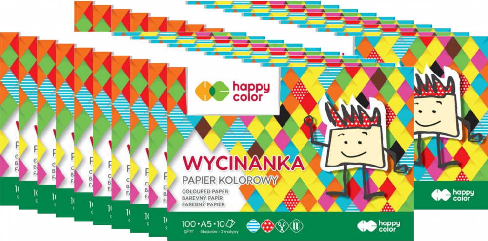 20x Zeszyt papierów kolorowych Happy Color Wycinanka, A5, 100g/m2, 10 kartek, mix kolorów