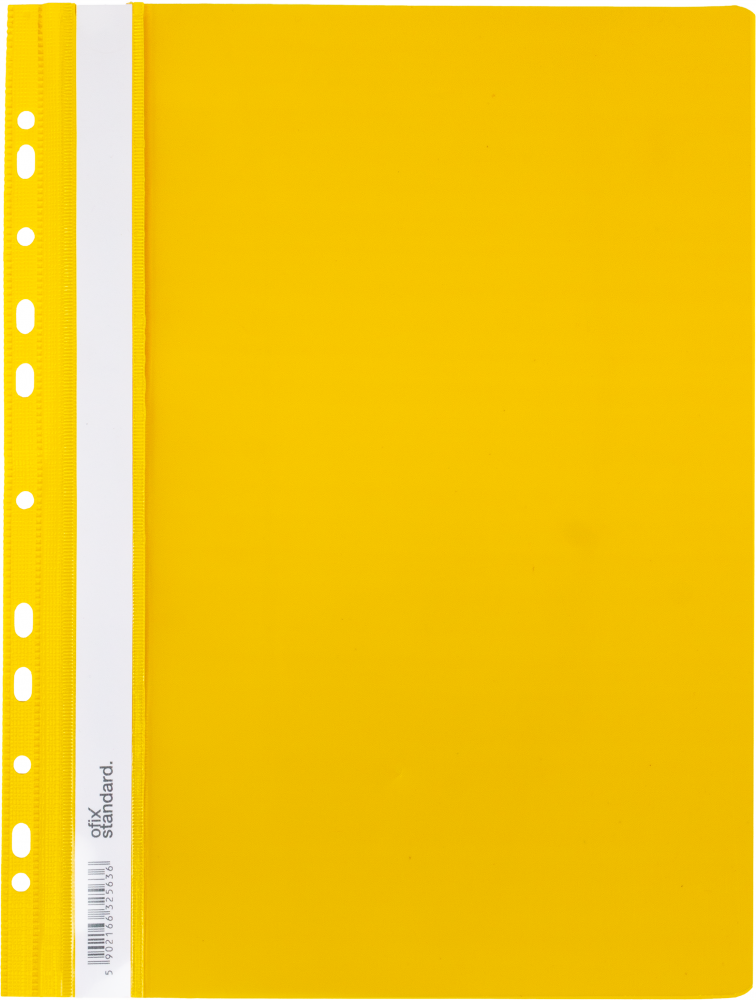 Skoroszyt plastikowy oczkowy Ofix Standard, twardy, A4, PVC, do 200 kartek, żółty