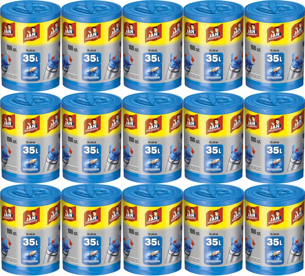 15x Worki na śmieci Jan Niezbędny Easy Pack, na odpady zmieszane,35l, 100 sztuk, niebieski