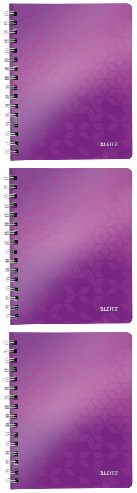 3x Kołonotatnik Leitz Wow, A5, w kratkę, 80 kartek, okładka PP, fioletowy