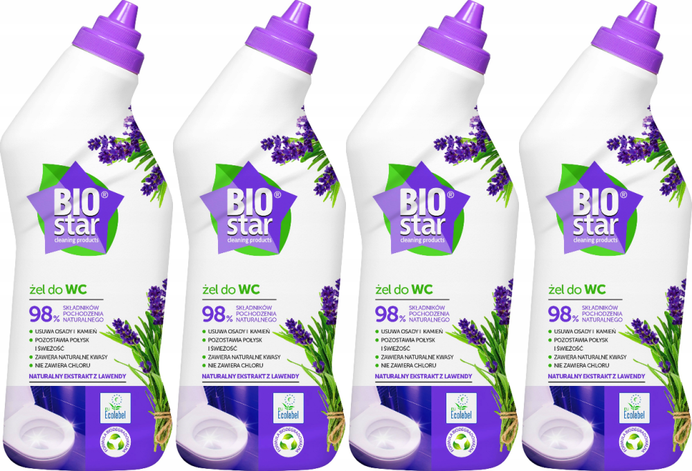 4x Żel do czyszczenia WC BioStar, ekologiczny, lawendowy, 750 ml