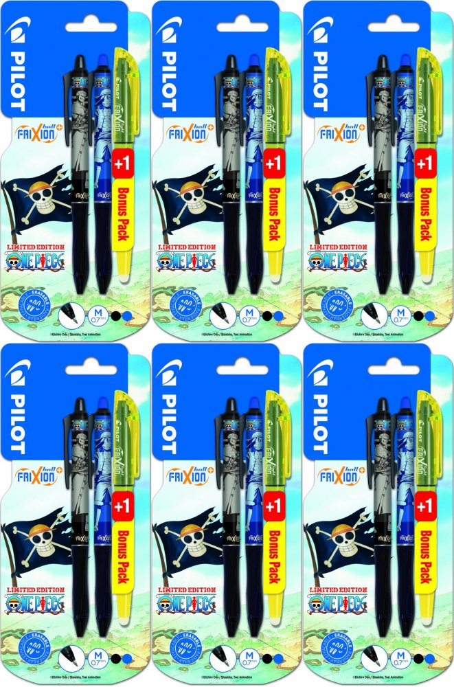 6x Pióro kulkowe wymazywalne Pilot Frixion Ball+ One Piece, 0.7mm, 2 sztuki+ zakreślacz wymazywalny Pilot, Frixion Light, ścięta, 4mm