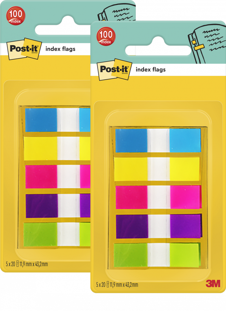 2x Zakładki indeksujące Post-it, PP, 12x43mm, 5x20 karteczek