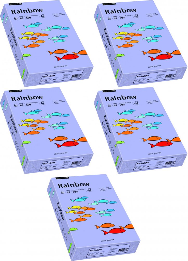 5x Papier kolorowy Rainbow, A4, 80g/m2, 500 arkuszy, fioletowy (R60)