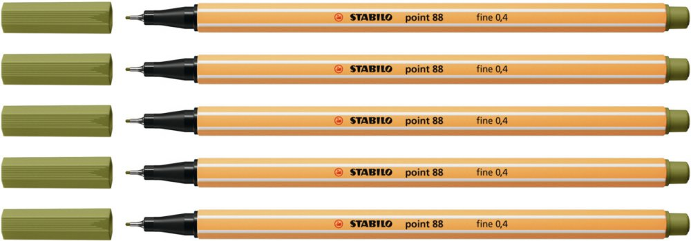 5x Cienkopis Stabilo Point 88/37, 0.4mm, zieleń błotna