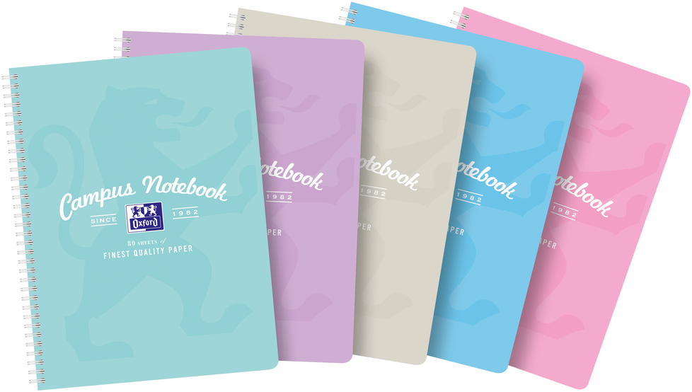 5x Kołonotatnik Oxford Campus Pastel, A4+, w kratkę, 80 kartek, okładka kartonowa, mix kolorów pastelowych