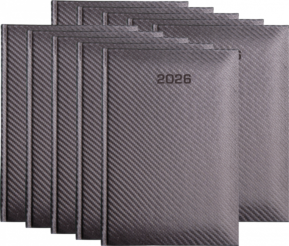 10x Kalendarz książkowy 2026, Udziałowiec, Carbon, A5, dzienny, 184 kartki, grafitowy