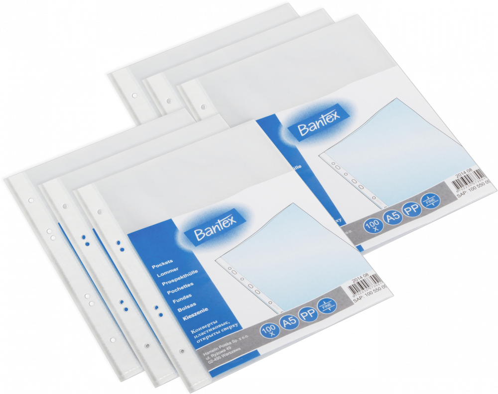 6x Koszulki groszkowe Bantex, A5, 50 μm, 100 sztuk, transparentny