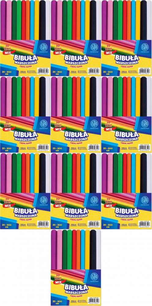 10x Bibuła marszczona Astra Astrapap, 200x25cm, 10 sztuk, mix kolorów
