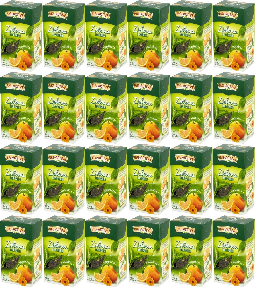 24x Herbata zielona smakowa liściasta Big-Active, z pomarańczą, 100g