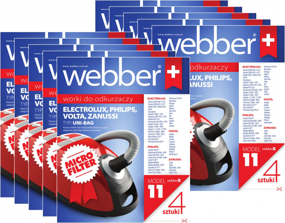 10x Worki do odkurzacza Webber 11 Uni-bag, 4 sztuki