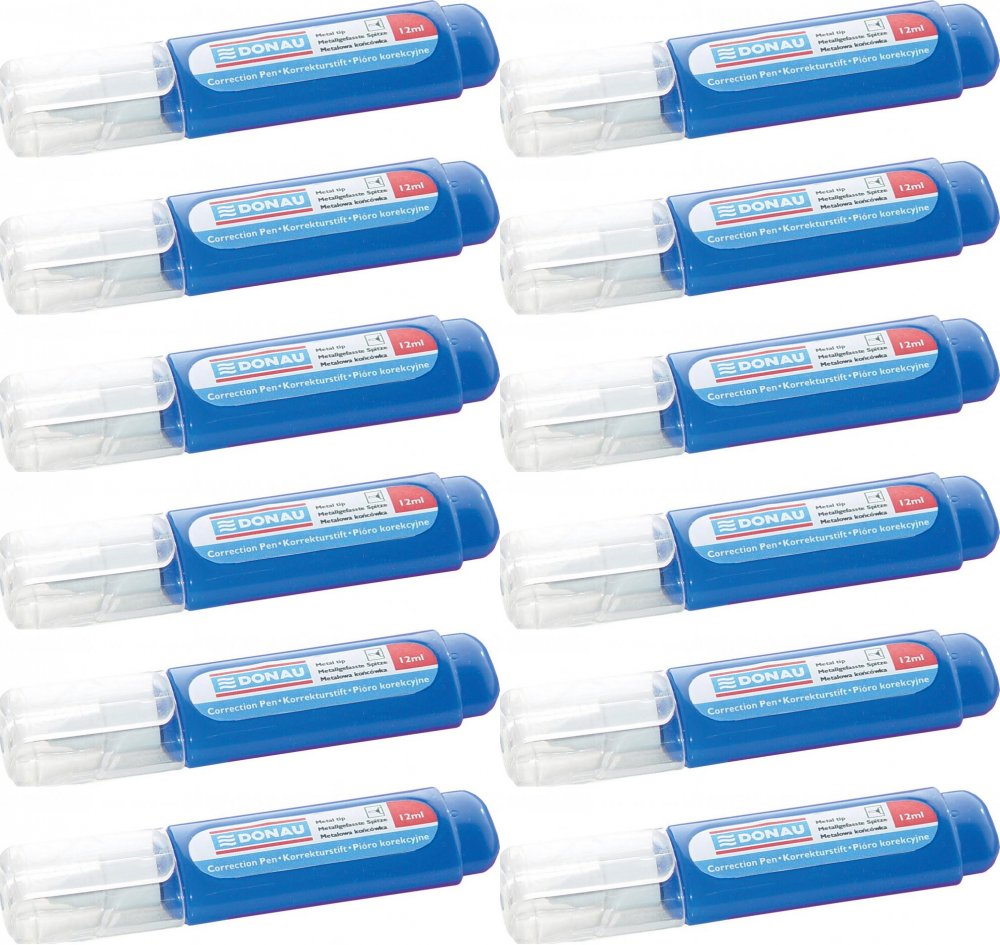 12x Korektor w piórze Donau, metalowa końcówka, 12ml
