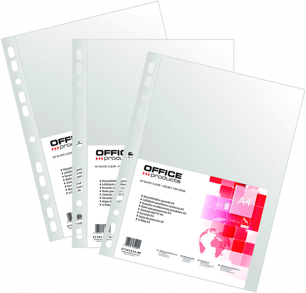 3x Koszulki groszkowe Office Product, A4, 40 μm, 100 sztuk, transparentny