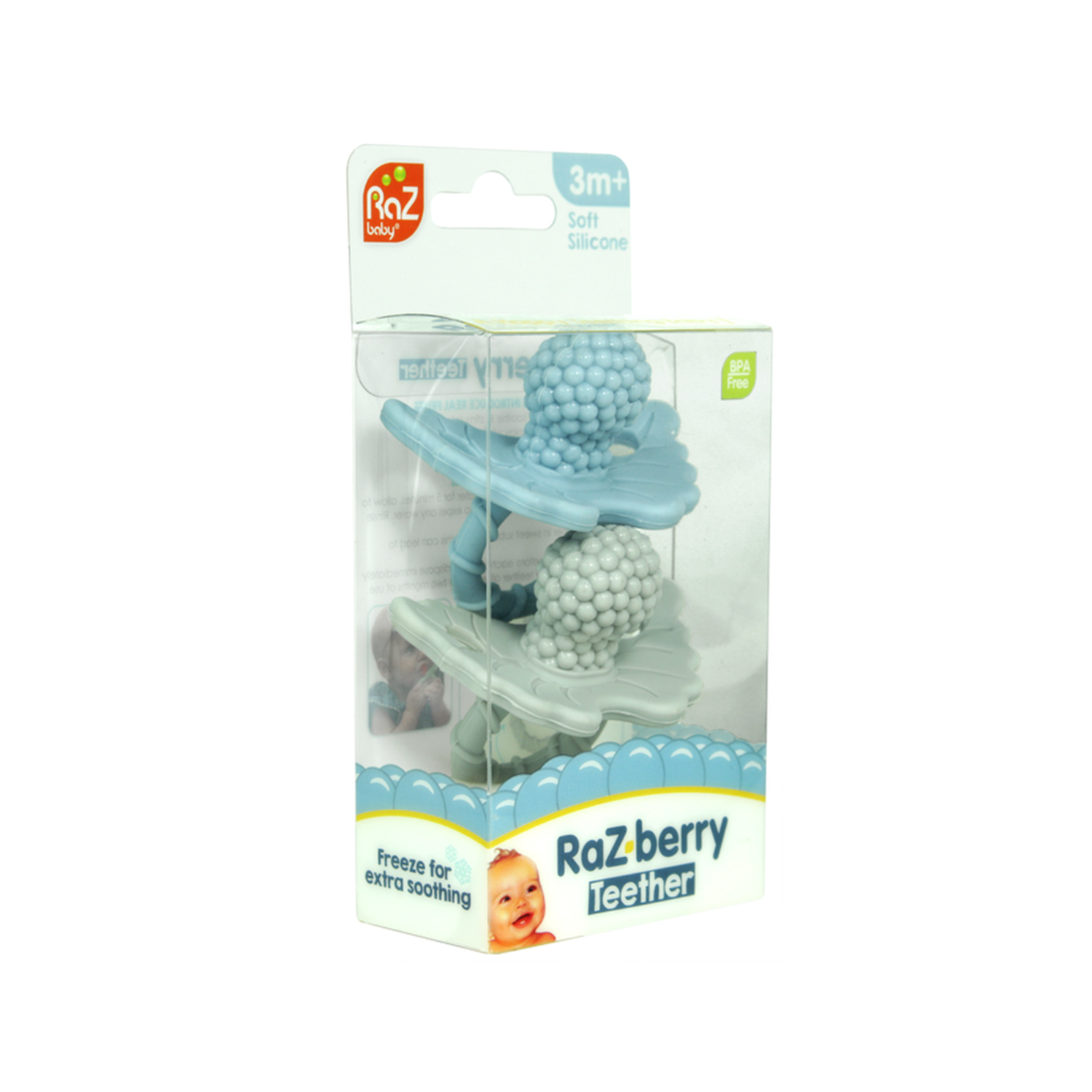 Razbaby - gryzak soczysta malina, niebieski i szary, 2 sztuki