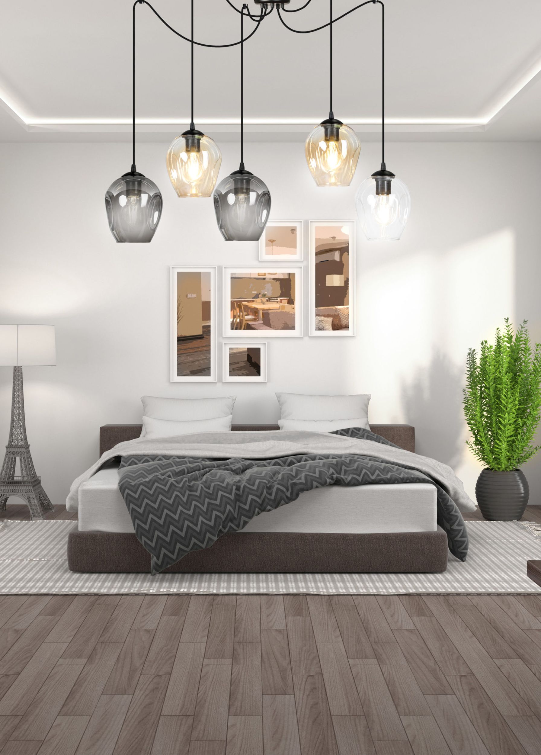 Emibig Level lampa wisząca 5x15 W czarna-przezroczysta-bursztynowa-grafitowa 759/5