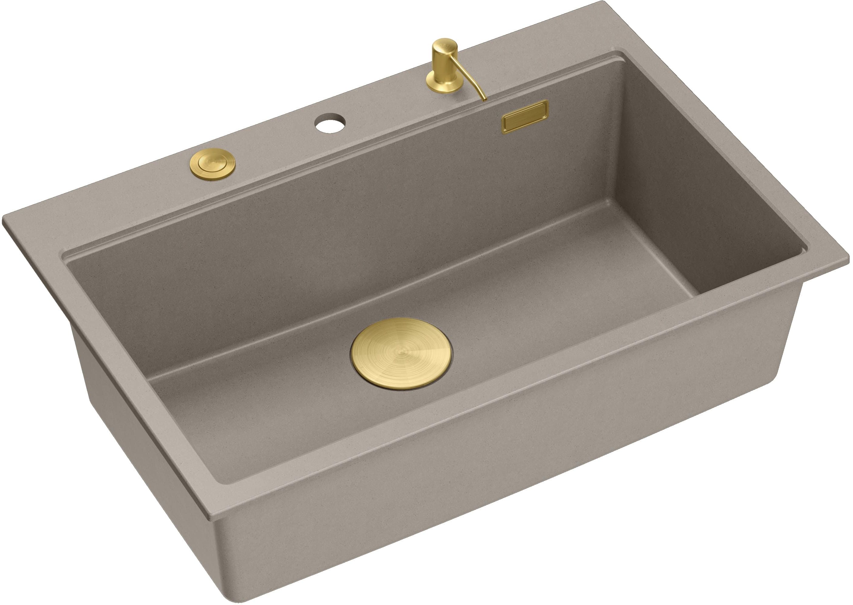 Quadron Marc 110 zlewozmywak GraniteQ 76x50 cm soft taupe/elementy złote HQM7650U4_PVDG1