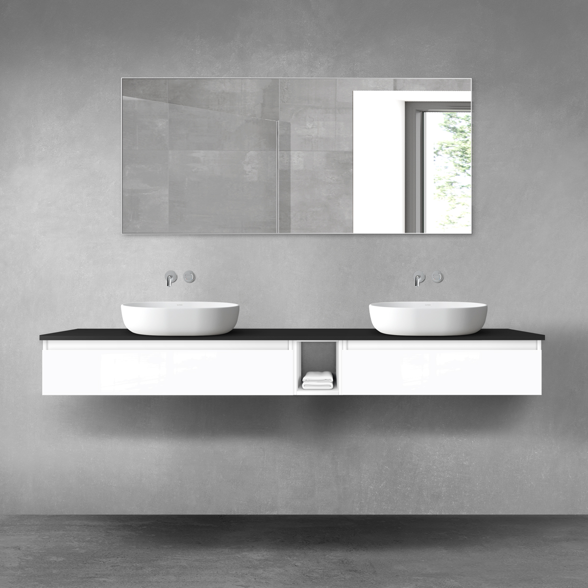 Oltens Vernal zestaw mebli łazienkowych 200 cm z blatem biały połysk/czarny mat 68664000 - Wysyłka w 24h