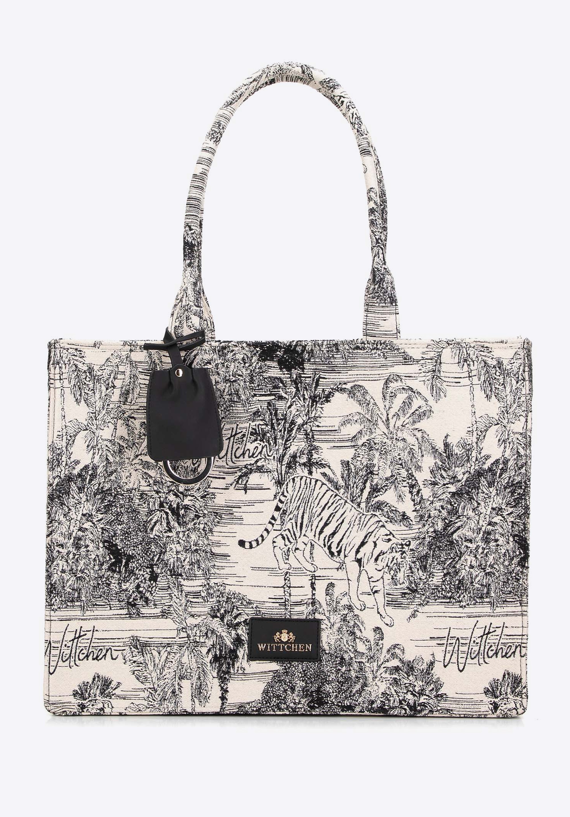 Damska shopperka żakardowa we wzory czarno - kremowa