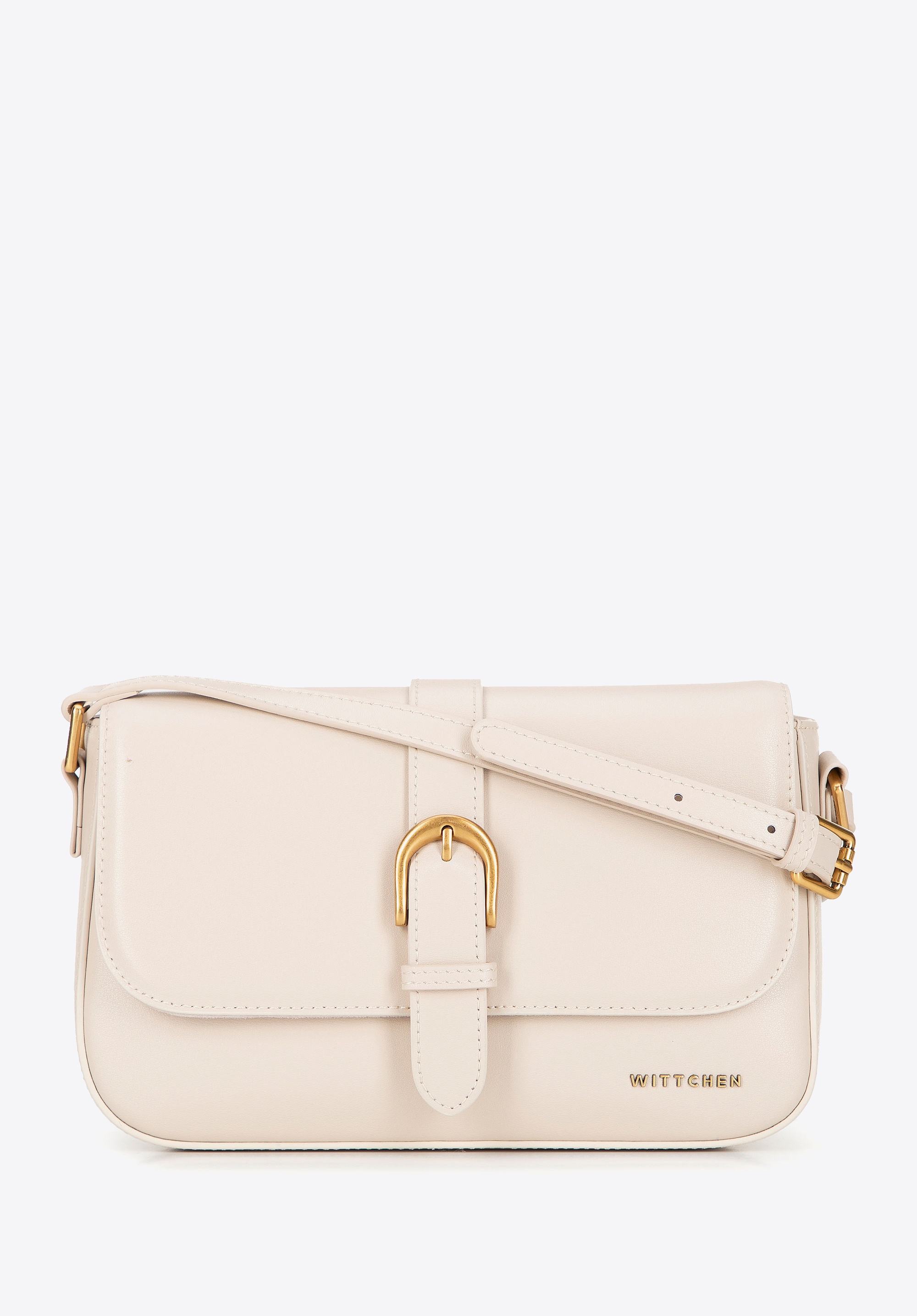 Listonoszka ze skóry naturalnej z dekoracyjnym paskiem kremowa