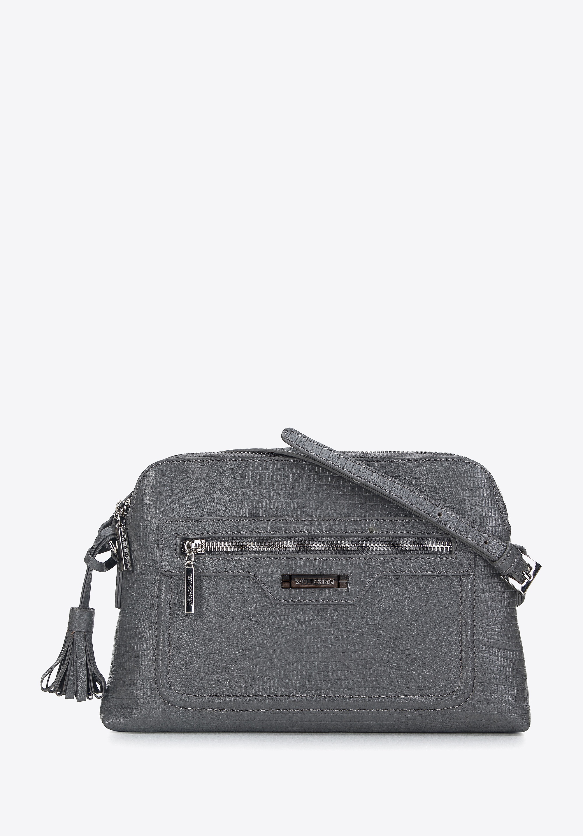 Damska listonoszka skórzana z chwostem szara