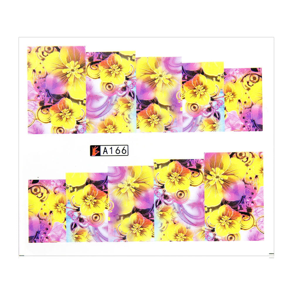 Naklejki wodne do paznokci arkusz 6,5 x 5,5 cm na 10 palców Nr a166