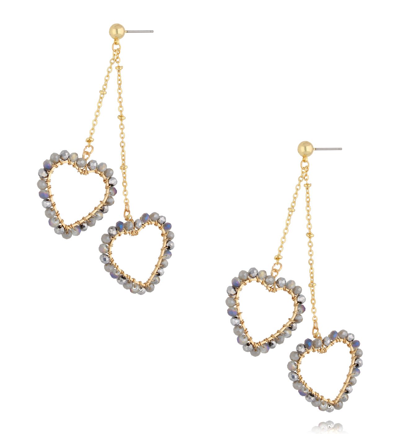 Kolczyki serca z szarymi kryształkami KWE0241