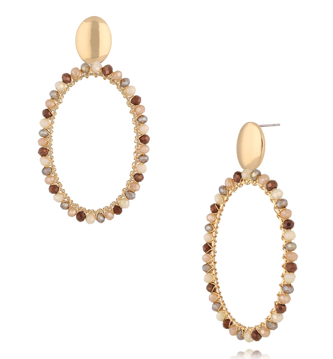 Kolczyki z brązowymi i beżowymi kryształkami KWE0291 - By Dziubeka