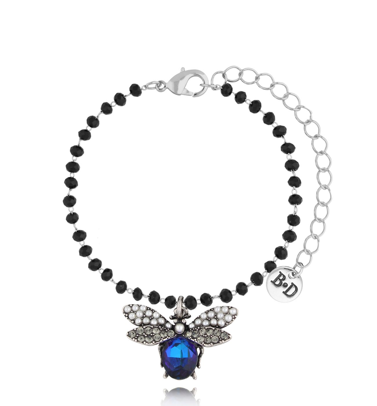 Bransoletka z granatowym owadem z kryształkami Revival - By Dziubeka