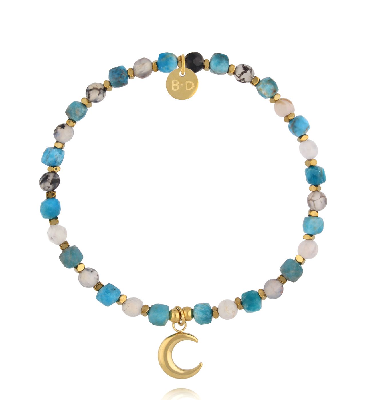 Bransoletka z apatytu i agatu z zawieszką księżyca BTW3419