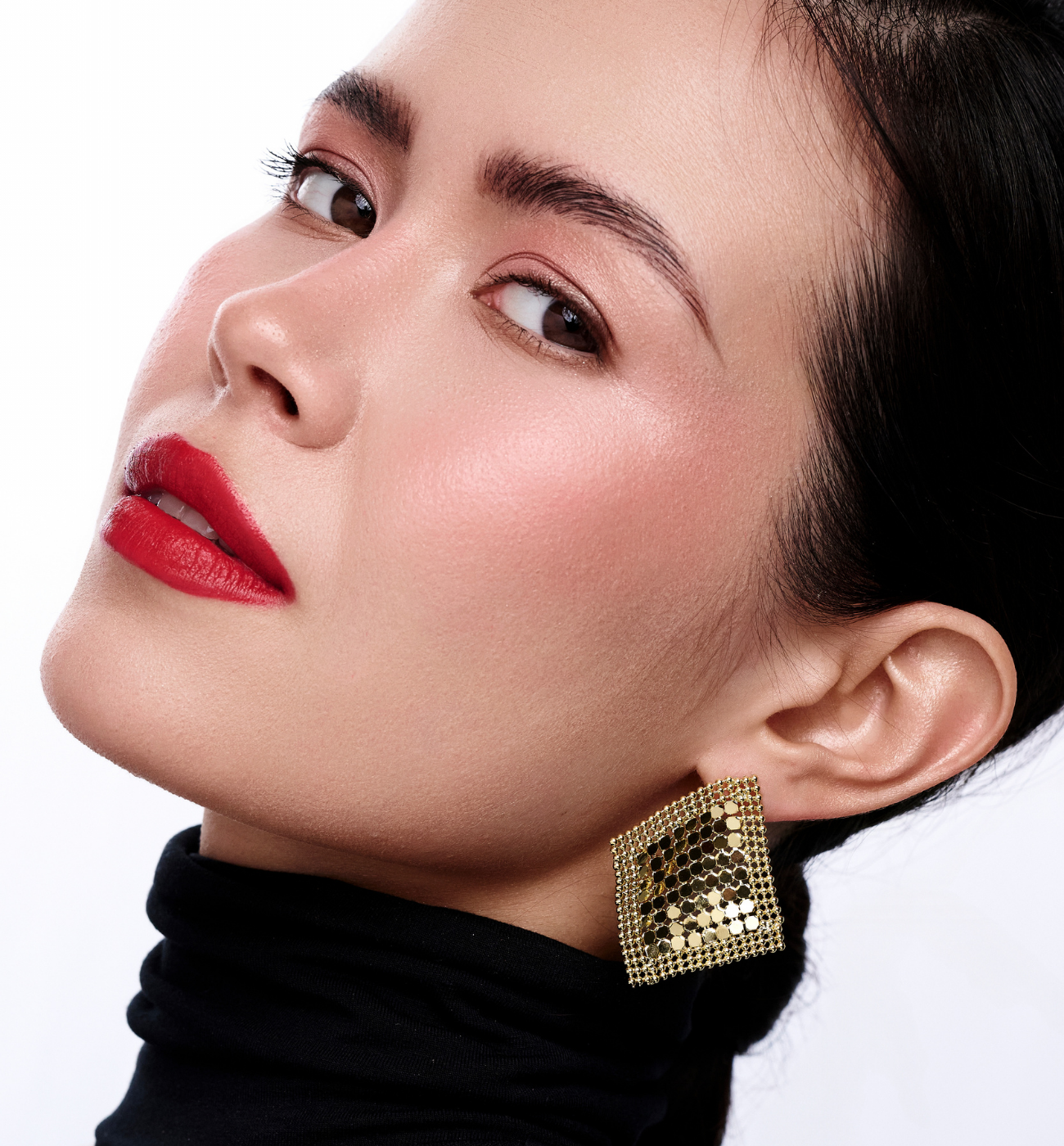 Kolczyki złote mesh w kształcie rombu - By Dziubeka