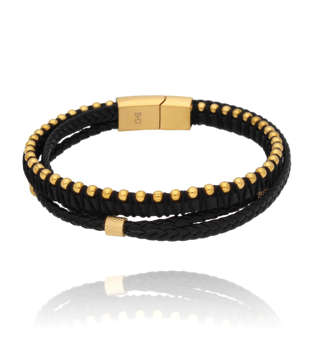 Bransoletka skórzana czarna ze złotem BMITC0812