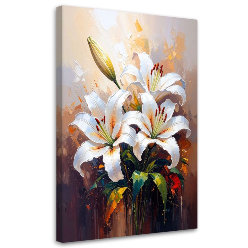 Obraz do salonu sypialni Feeby Lilie Białe Kwiaty jak malowane 60x90cm 1szt