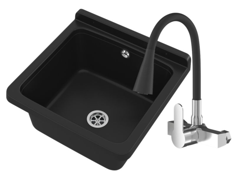 Zlew Gospodarczy Techniczny Roboczy Komora Granitan Orta Czarna Garaż Kran Ścienny 1 szt.