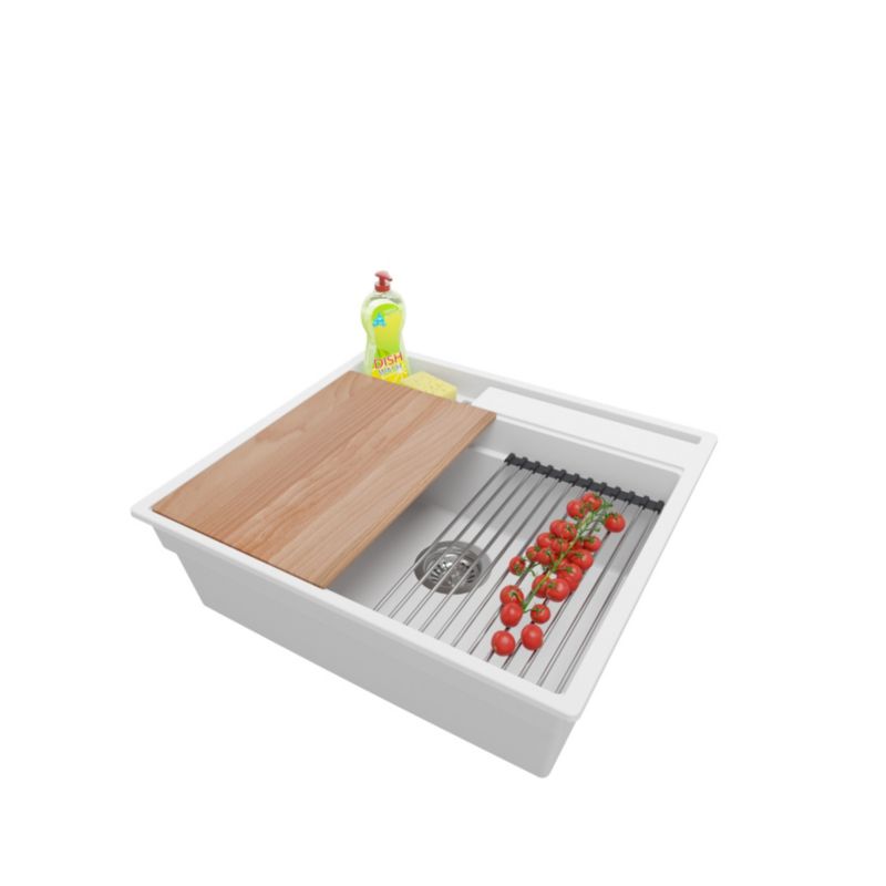 Zlewozmywak Oslo Pocket PRIMAGRAN Nablatowy 58x53cm do szafki od 60cm, Biały + Syfon + Akcesoria, S216, 1 szt.